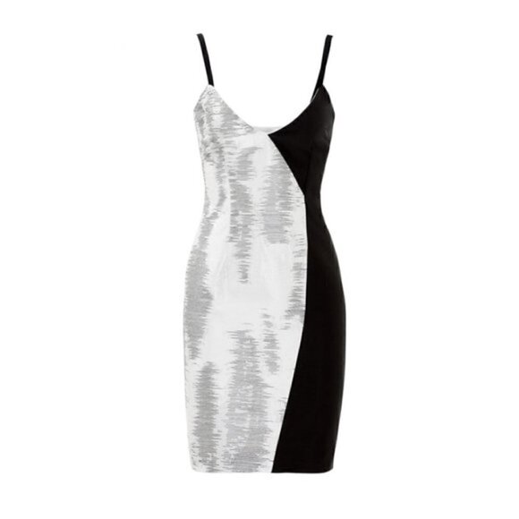 Bibhu Mohapatra Mini Dress 4 Two Face Jacquard Silver Black Luxury Cocktail Silk - Picture 6 of 16